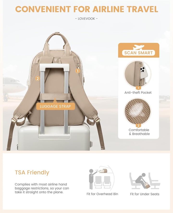 LOVEVOOK Rucksack Damen, 15,6 Zoll Laptop Schulrucksack Mädchen mit Laptopfach, Wasserdicht Tagesruc