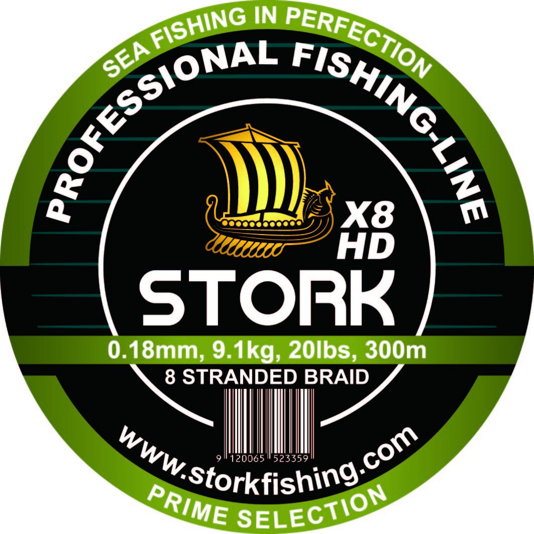 Stork HDx8, 8-Fach geflochtene Premium Angelschnur 300m Moosgrün 20 lbs / 9.1 kg / 0.18 mm, Moosgrün