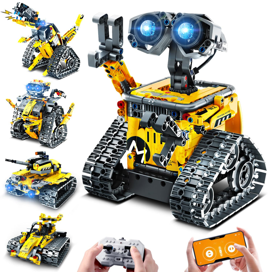 Technik Roboter Bauspielzeug für Kinder, 5 in 1 App & Fernsteuerung Technic Wall Roboter Panzer Dino
