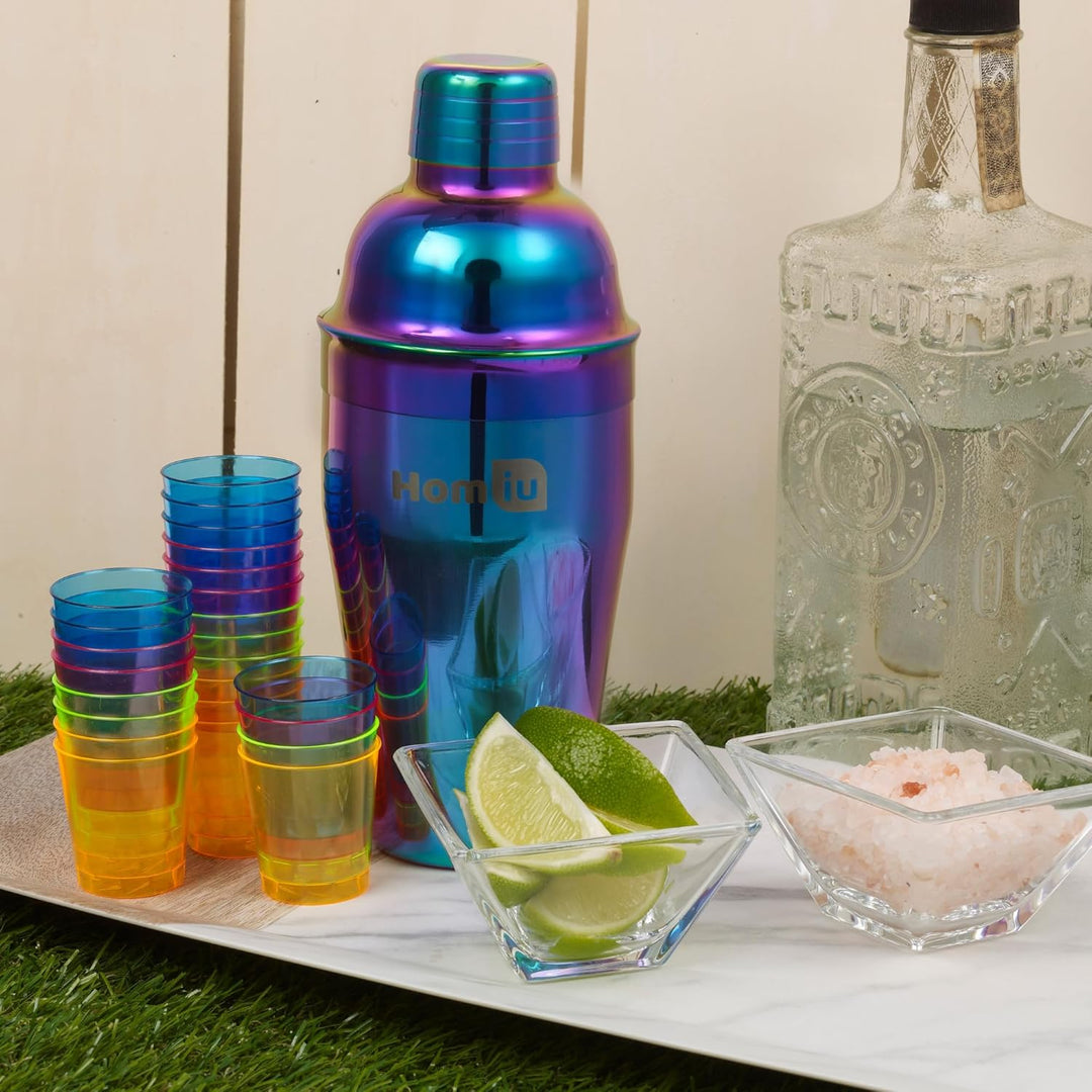 Homiu, Qualitatives Edelstahl Cocktail – Shaker Set (550ml) mit Rainbow Design, schillernder Edelsta