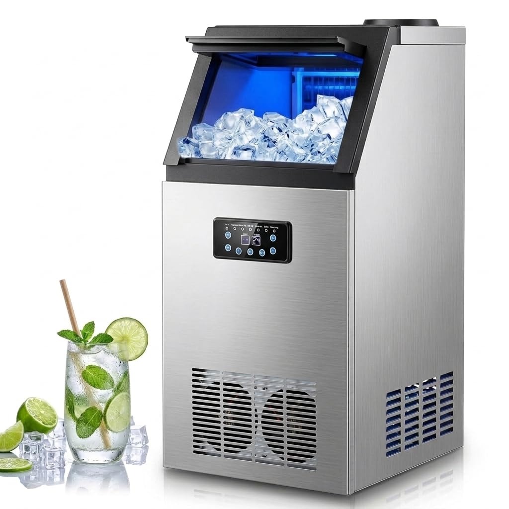 CO-Z Gastro Eiswürfelmaschine 73kg/24h, Edelstahl Eiswürfelbereiter mit Selbstreinigung, 45 Würfel i