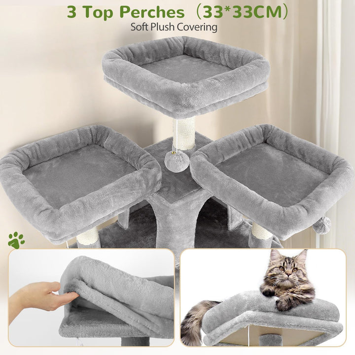 Globlazer Kratzbaum Stabil 174 cm mit 3 Gepolsterte Sitzstangen, 2 Katzenhaus, 2 Korb, Abnehmbares H