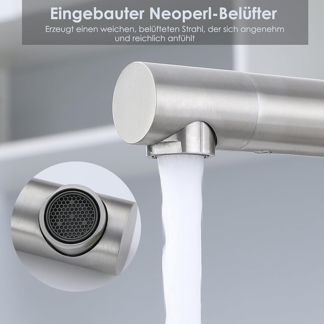 Wasserhahn Küche Edelstahl Küchenarmatur mit L-förmigem 360° Schwenkauslauf einhebelmischer küche, D