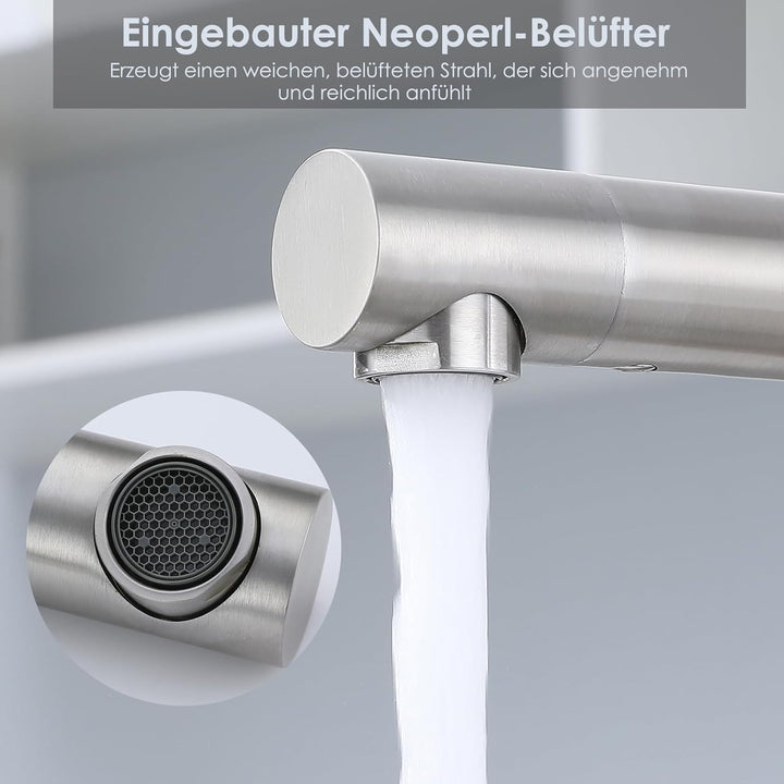 Wasserhahn Küche Edelstahl Küchenarmatur mit L-förmigem 360° Schwenkauslauf einhebelmischer küche, D