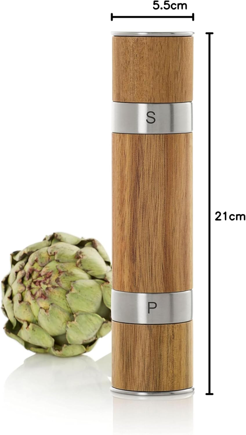 AdHoc MP90 manuelle Doppelmühle aus Holz DUOMILL | Premium Salzmühle und Pfeffermühle | langlebiges