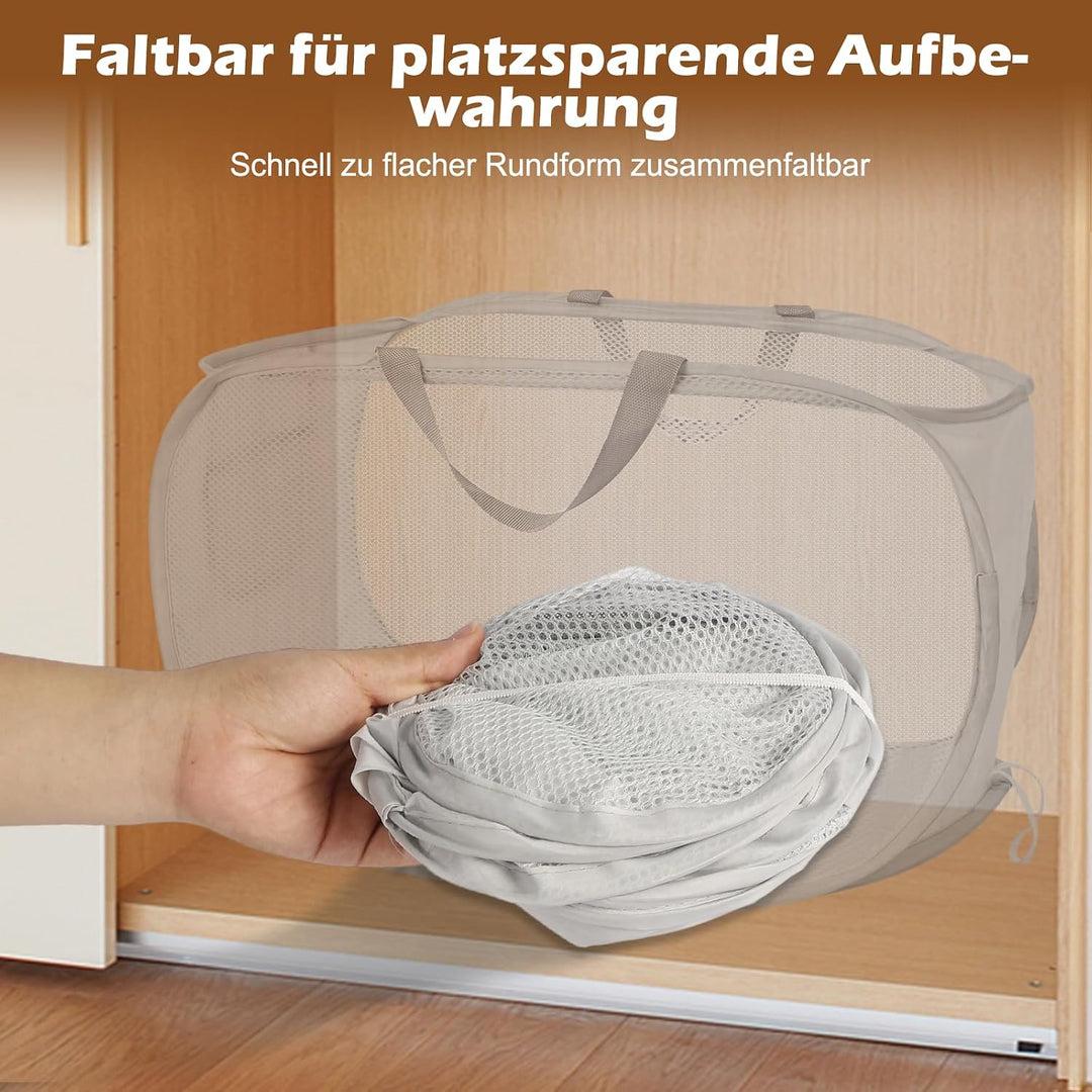 3er-Set faltbare Wäschekörbe mit Tragegriffen & Pop-up-Funktion, luftdurchlässiges Netzgewebe, Mehrz
