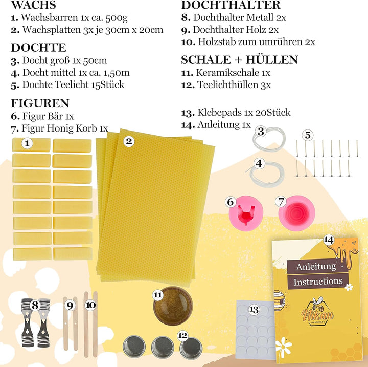 NIKAN Kerzen Selber Machen Set Kinder & Erwachsene Bienenwachs 100% Natürlich - Bienenwachskerzen Ba