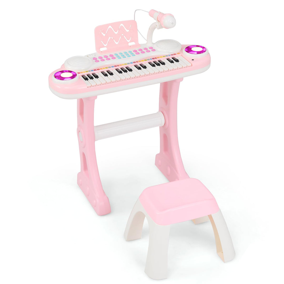 KOMFOTTEU 37 Tasten Kinderklavier Set, Elektronisches Klavier mit Lichteffekten und verstellbarem Mi