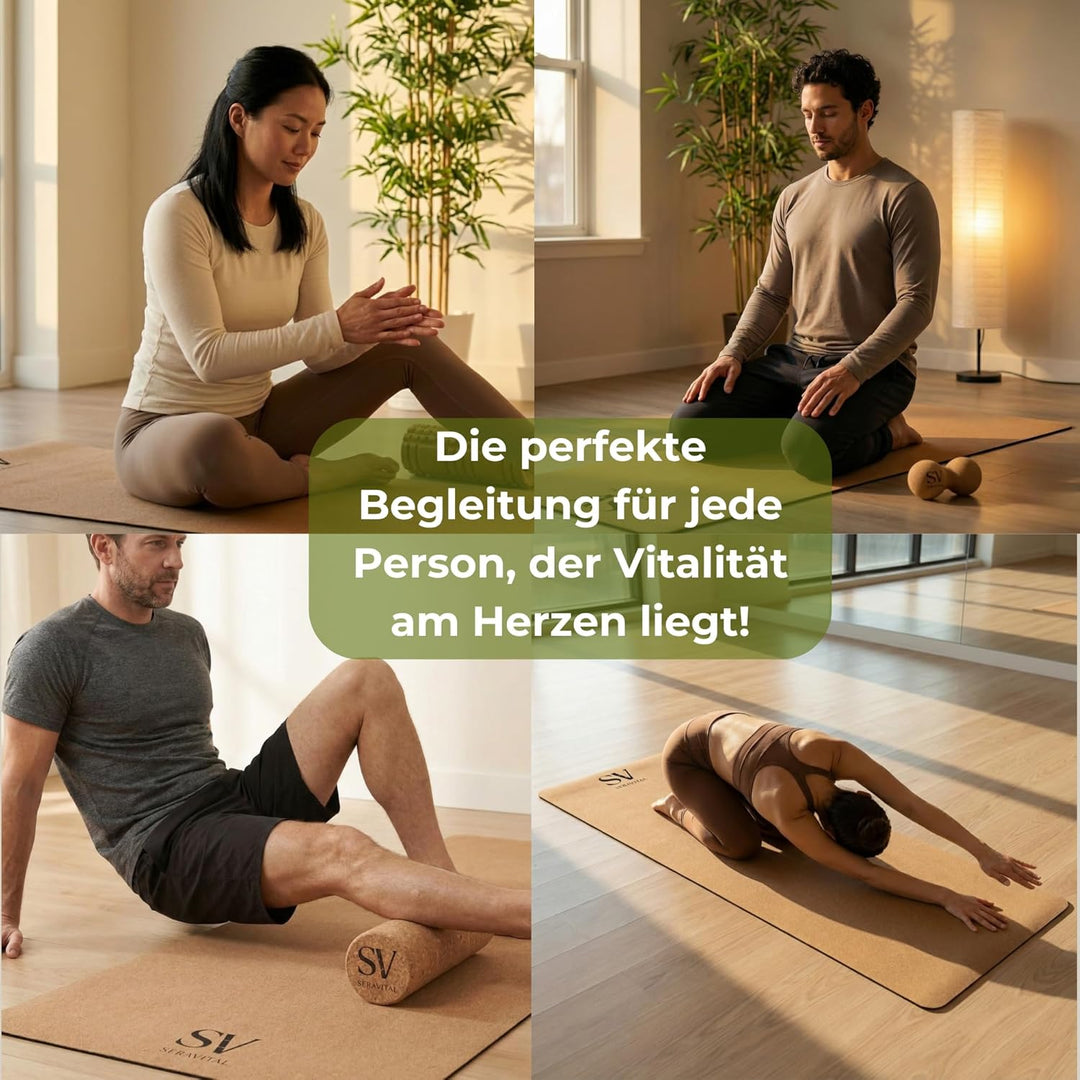 Kork Yogamatte hochwertig 183×68×4,5 mm – Feiner Naturkork & Naturkautschuk – extra breit, rutschfes