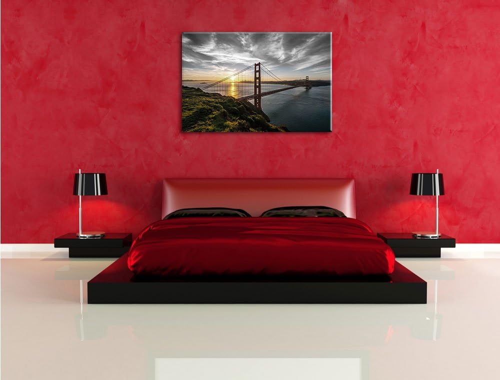 Pixxprint Golden Gate Bridge als Leinwandbild/Grösse: 100x70 cm/Wandbild/Kunstdruck/fertig bespannt,