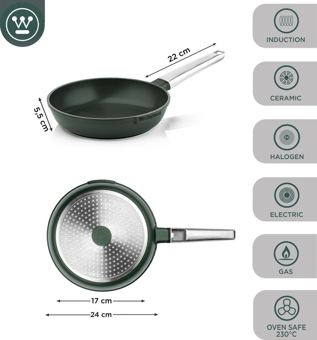 Westinghouse PERFORMANCE SERIES Bratpfanne, Beschichtete Pfanne 24 cm Induktion, Für alle Herdarten,