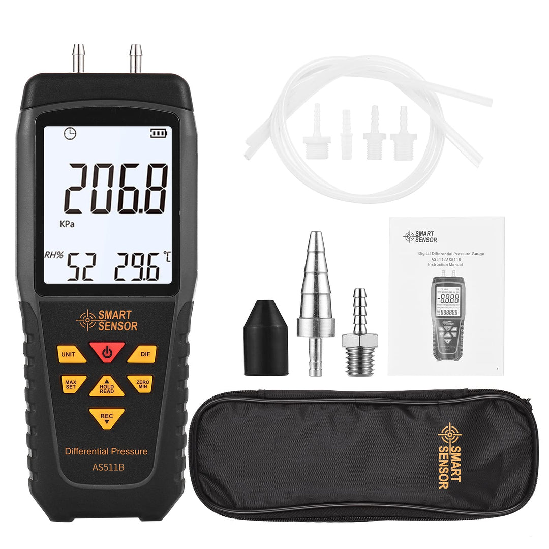 KKnoon AS511B Digitales Differenzdruckmessgerät -206,8~206,8 KPA Manometer Luftgasdruckprüfgerät mit