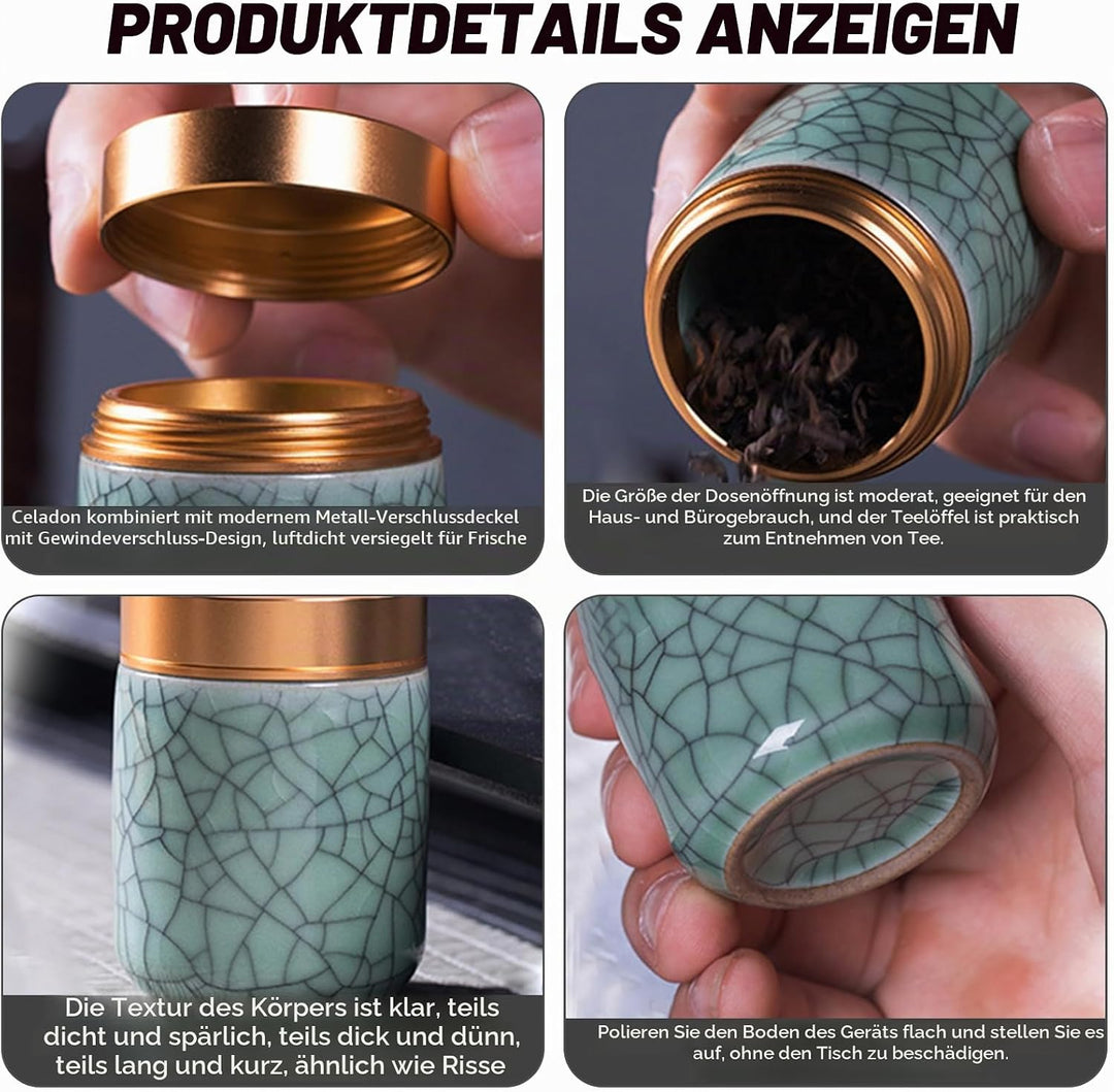 2 Stück Kleiner Keramischer Matcha-Behälter, Matcha Set, Keramik Teedose, Tragbarer Aufbewahrungsbeh