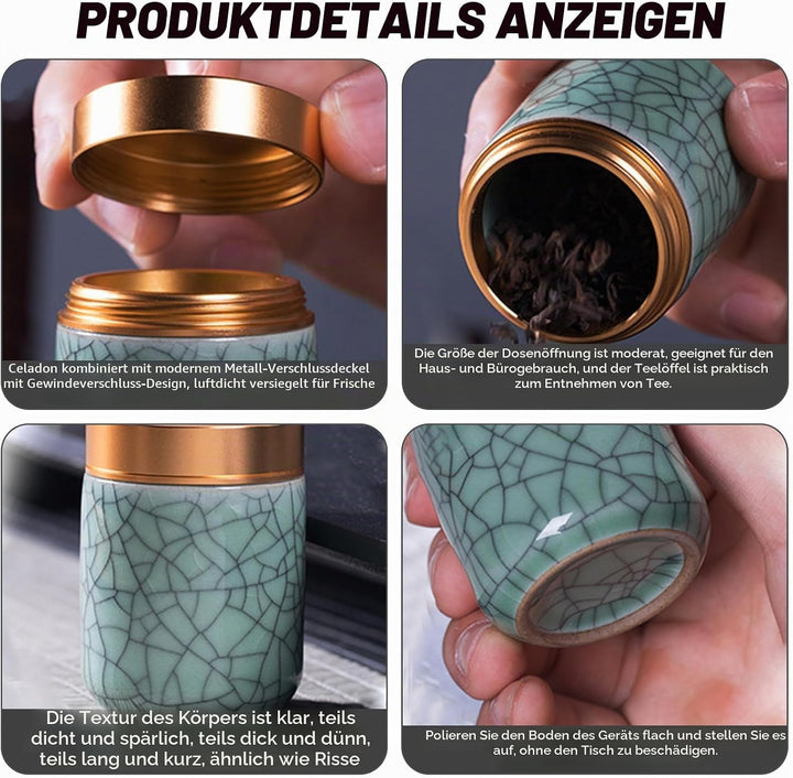 2 Stück Kleiner Keramischer Matcha-Behälter, Matcha Set, Keramik Teedose, Tragbarer Aufbewahrungsbeh
