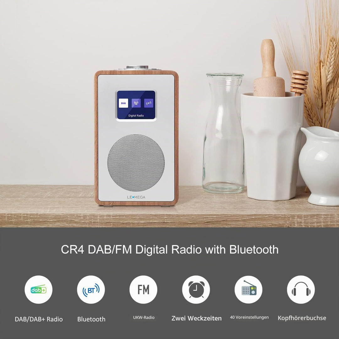 LEMEGA CR4 DAB/DAB+ und UKW Digitalradio,Bluetooth Lautsprecher, DAB Radio,Doppelwecker,Küchen/Schla