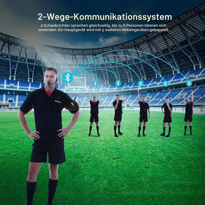 EJEAS V6C Fusball Schiedsrichter Headset Intercom, Bluetooth Kommunikationssystem für 2 bis zu 6 Per