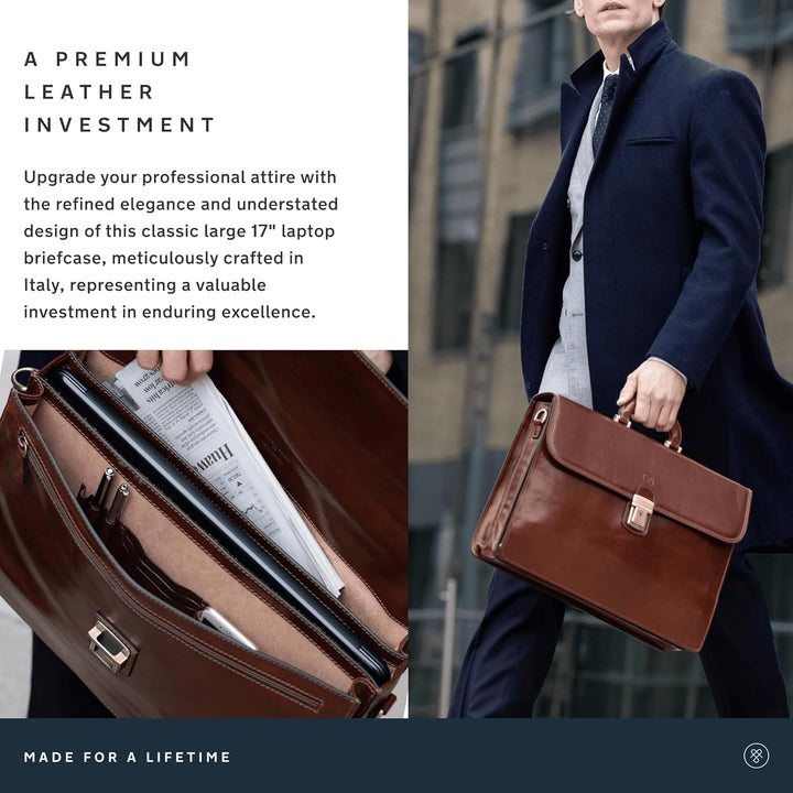 Maxwell Scott Herren Leder 17’’ Laptop Businesstasche in Cognac Braun - Paolo3 Large, Cognac Braun