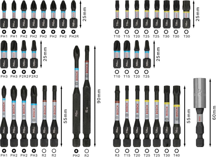 Bosch 44x PRO Impact Set, 44-tlg. (200 x 107 mm, Professional Zubehör Schraubendreher, Schraubendreh