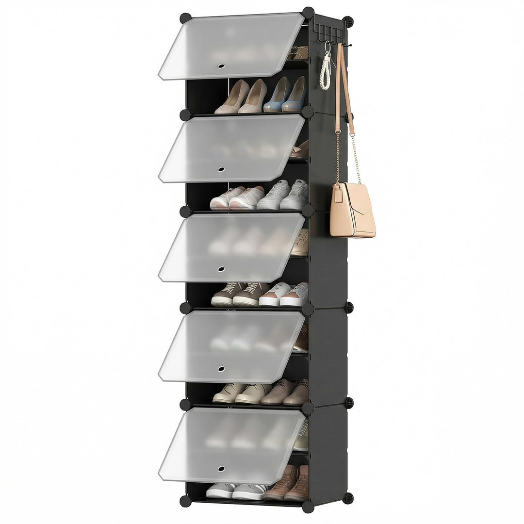 HOOBRO Schuhregal mit 10 Ebenen, Schmal Schuhschrank, Schuh-Organizer, mit Türen, Kunststoff, DIY St