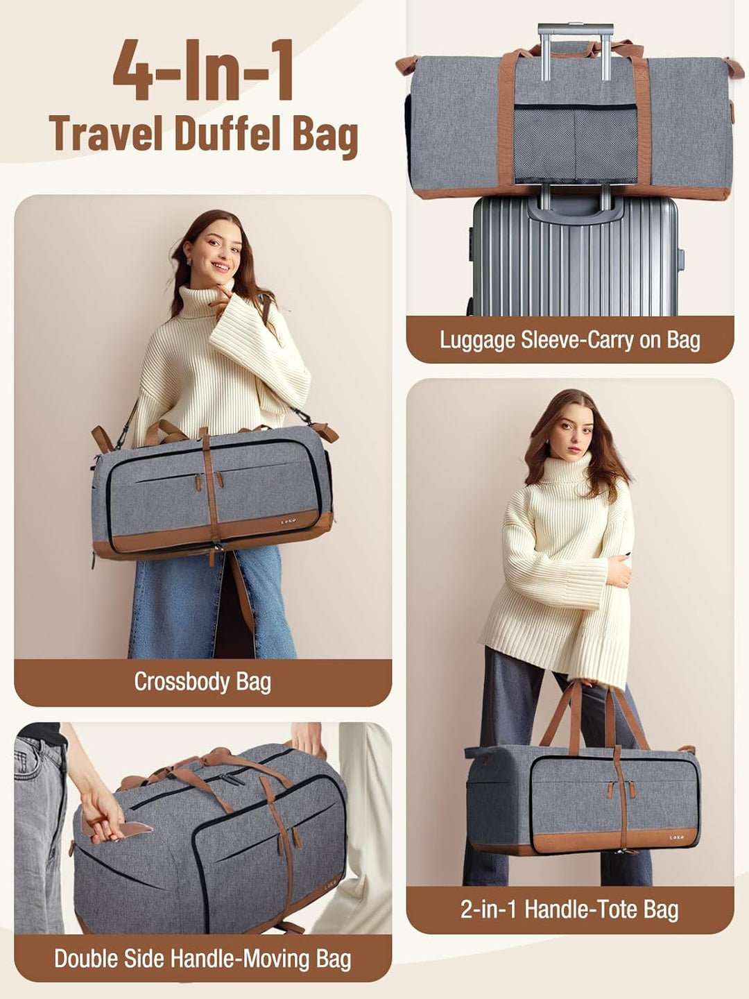 Reisetasche Damen Grosse 80L mit Schuhfach, Lekesky Faltbare Reisetasche Kliniktasche Weekender Dame