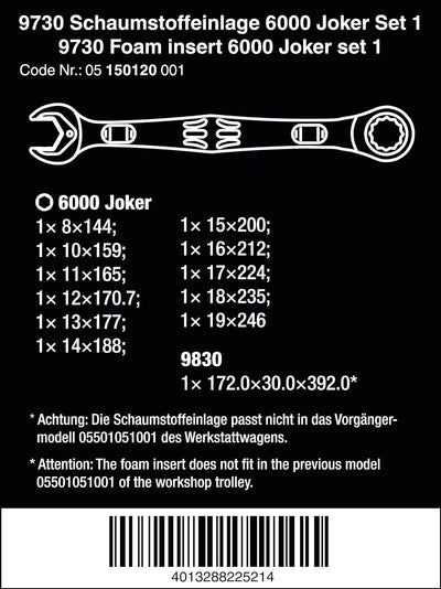 Wera 05150120001 9730 Schaumstoffeinlage, 6000 Joker Set 1, 11-teilig 9730 6000 Joker Set 1, 9730 60