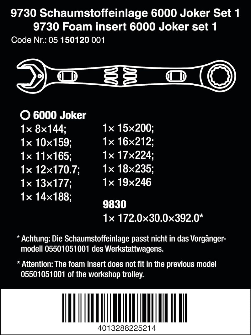 Wera 05150120001 9730 Schaumstoffeinlage, 6000 Joker Set 1, 11-teilig 9730 6000 Joker Set 1, 9730 60