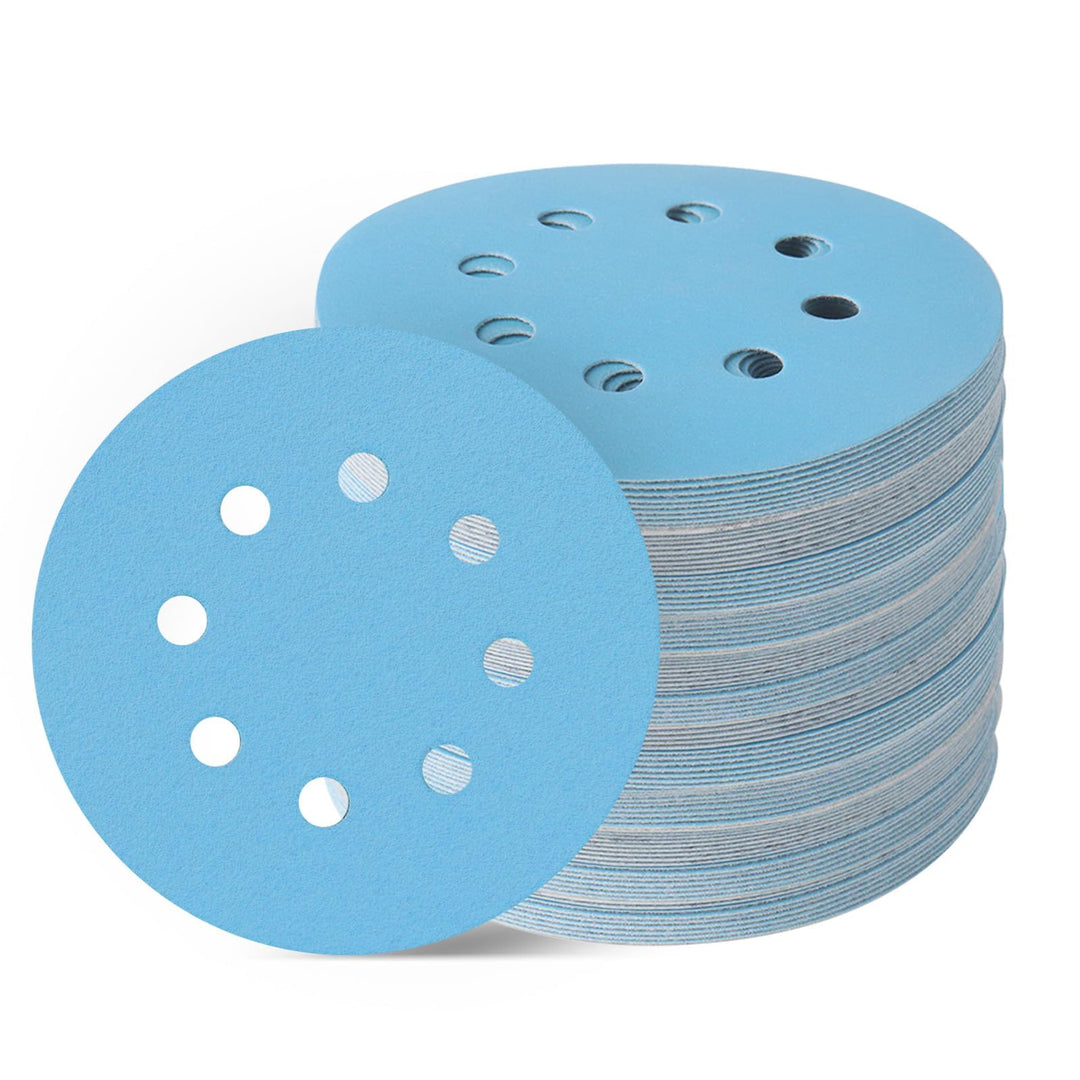 8 Loch Blaue Schleifpapier 125mm Klett 40 Körnung Schleifscheiben 48 Stück Keramik Schleifscheibe St
