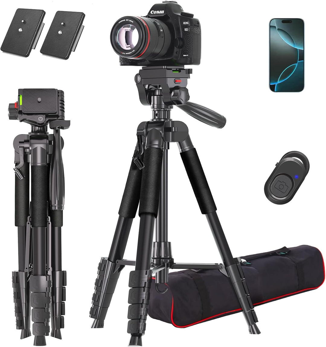 Kamera Stativ, Lusweimi 187cm Aluminium DSLR Stativ mit 360° Panorama Fluidkopf und 2 QR-Platten für