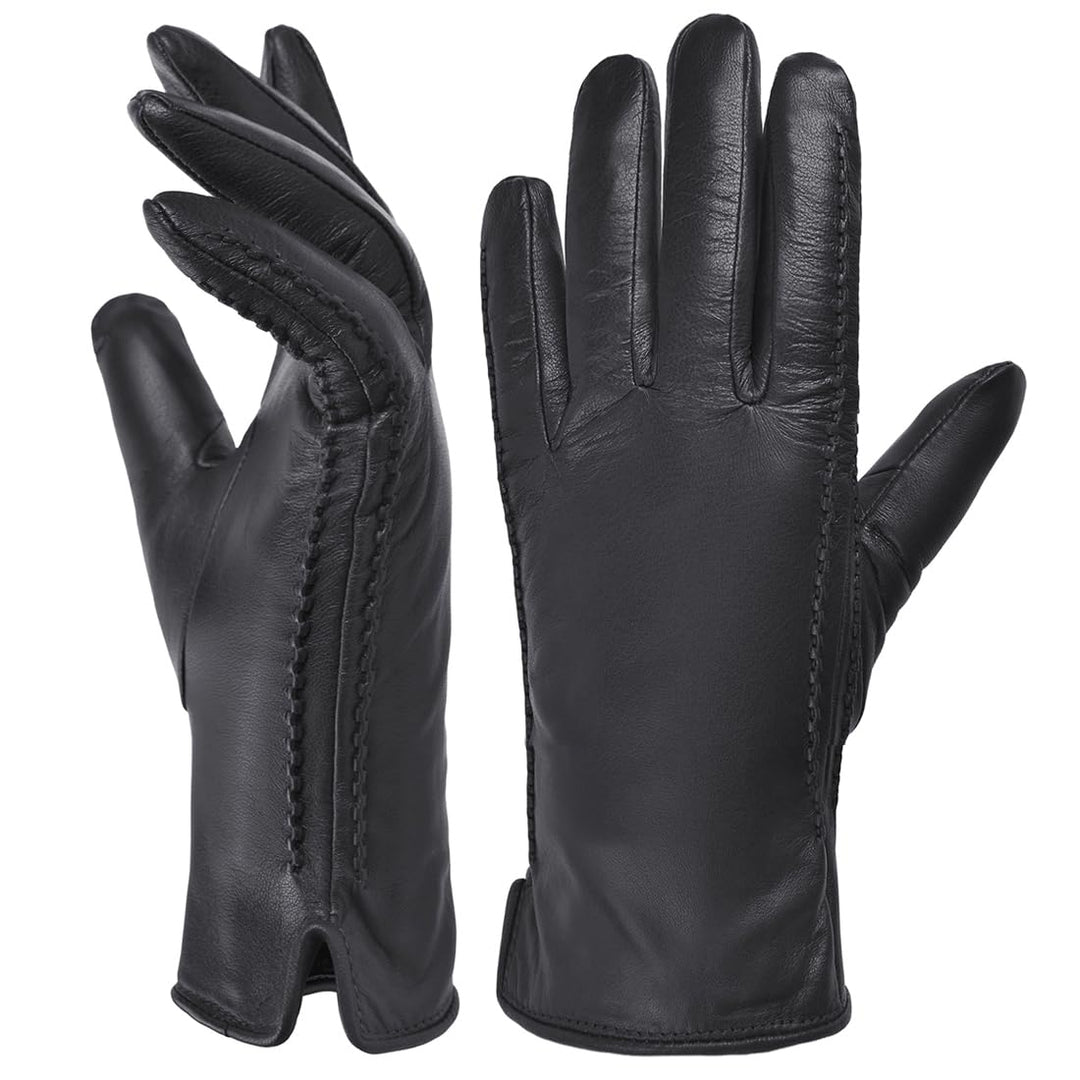 Harssidanzar Damen Fahrhandschuhe Leder Winter HL001EU L Schwarz, L Schwarz
