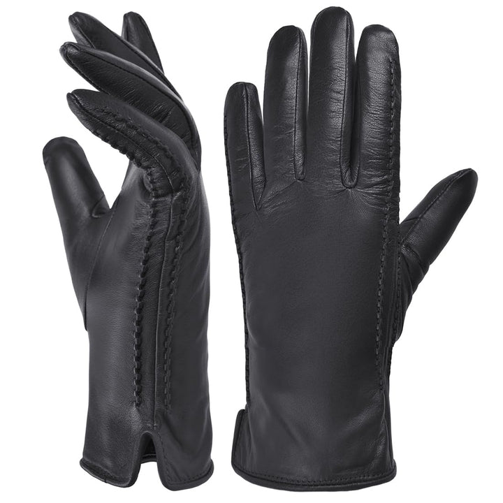 Harssidanzar Damen Fahrhandschuhe Leder Winter HL001EU L Schwarz, L Schwarz