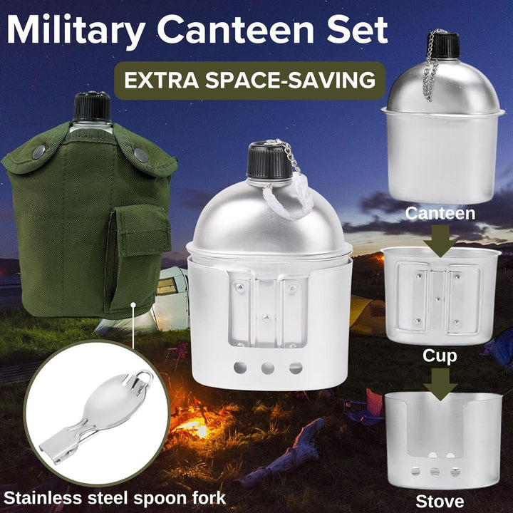 BeGrit Aluminium Feldflaschenbecher Tragbar 850ML Militär Überleben Trinkflasche Camping Wasserflasc