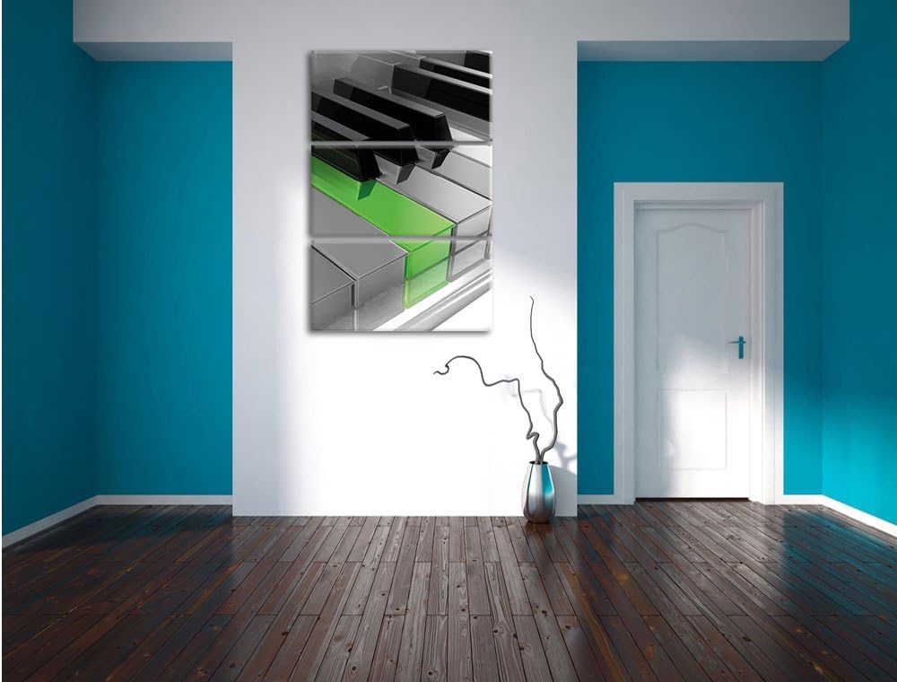 Piano Green Klaviertasten schwarz/weiss 3-Teiler Leinwandbild 120x80 Bild auf Leinwand