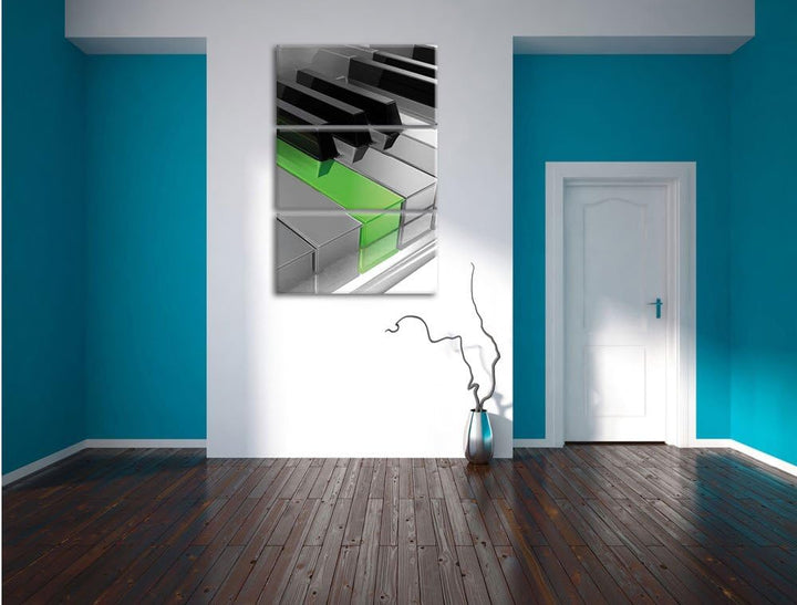 Piano Green Klaviertasten schwarz/weiss 3-Teiler Leinwandbild 120x80 Bild auf Leinwand