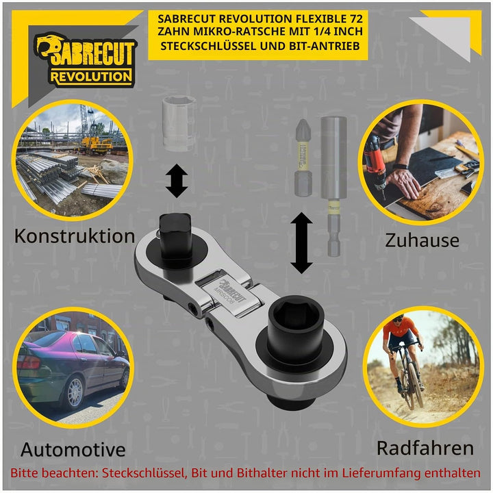 SabreCut 1 x MRSC08 Dual Drive Flex Kleinste Mini Micro Ratsche 6,3 mm Sechskant 6,3 mm Vierkantantr