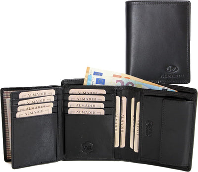 ALMADIH Leder Portemonnaie RFID Schutz Hochformat 17 Kartenfächer aus Premium Rindsleder mit Geschen