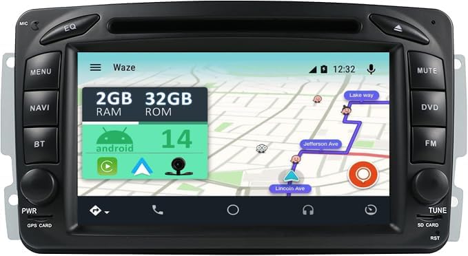 YUNTX Android 12 Autoradio für Benz W163/W209/C-Klasse W203/SLK W170/W210/W168-2 Din-[Integriertes W