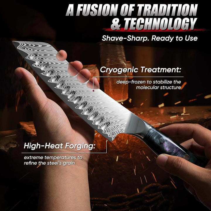 DRAGON RIOT Santoku-Messer - Professionelles Kochmesser Profi Messer mit Harzgriff, Scharfe Küchenme
