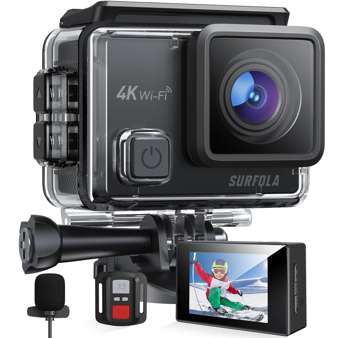 Surfola Action Cam 4K/30FPS 20MP 40M Unterwasserkamera WiFi PC Kamera Helmkamera mit Externes Mikrof