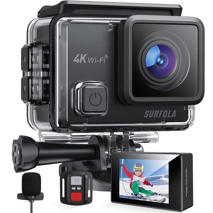 Surfola Action Cam 4K/30FPS 20MP 40M Unterwasserkamera WiFi PC Kamera Helmkamera mit Externes Mikrof