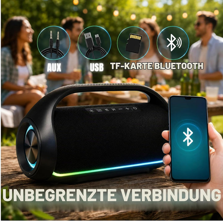 DYNASONIC S90 – IPX7 tragbarer Bluetooth Lautsprecher. Kabelloser Outdoor Lautsprecher. Stereoanlage