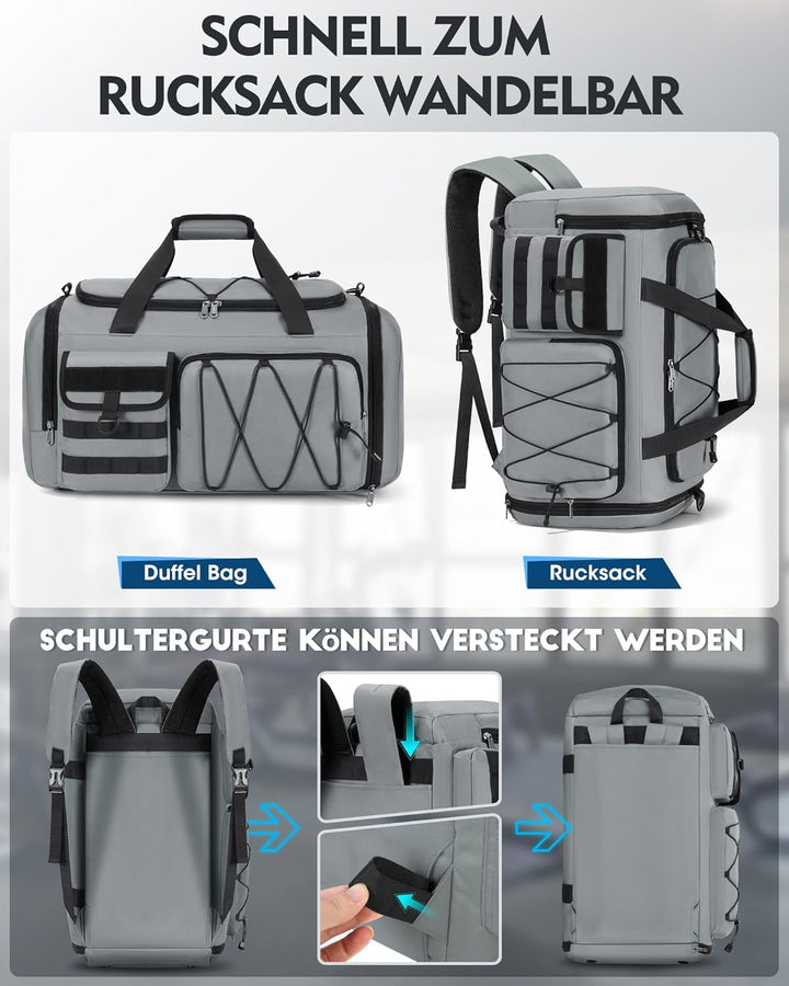 RAINSMORE 45L Sporttasche Herren Damen, 3-IN-1 Reisetasche mit Schuhfach Nassfach, Wasserdicht Gym D