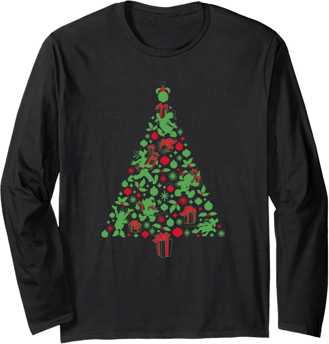 Disney Mickey & Friends Red and Green Christmas Tree Holiday Langarmshirt