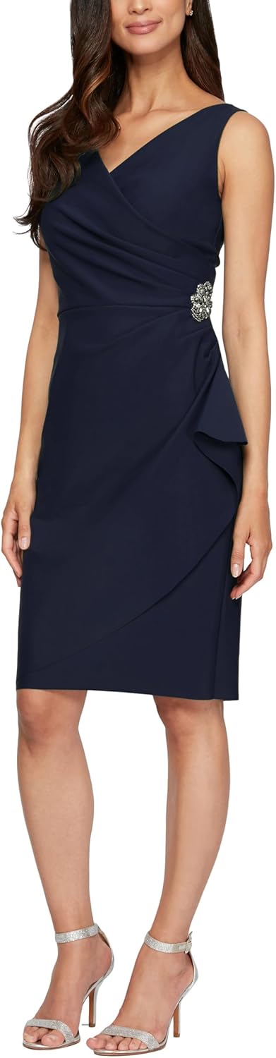 Alex Damen Schlankheits-kurzes Gerüschtes Rüschen (Zierlich und Normal) Kleid für besondere Anlässe