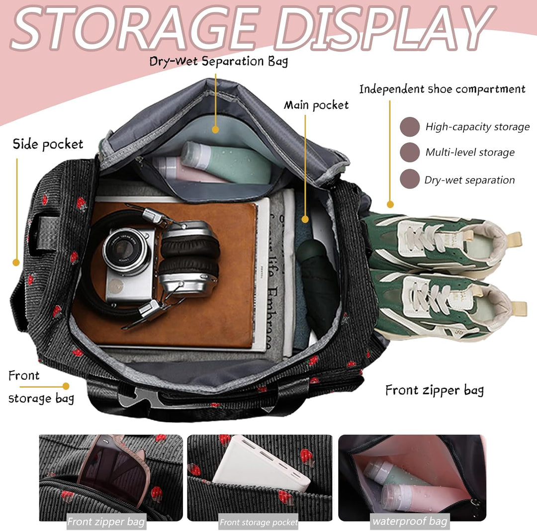 Reisetasche Damen, Sporttasche Damen mit Schuhfach, Nassfach and Kleine Geldbörse, Erdbeere Gym Bag,