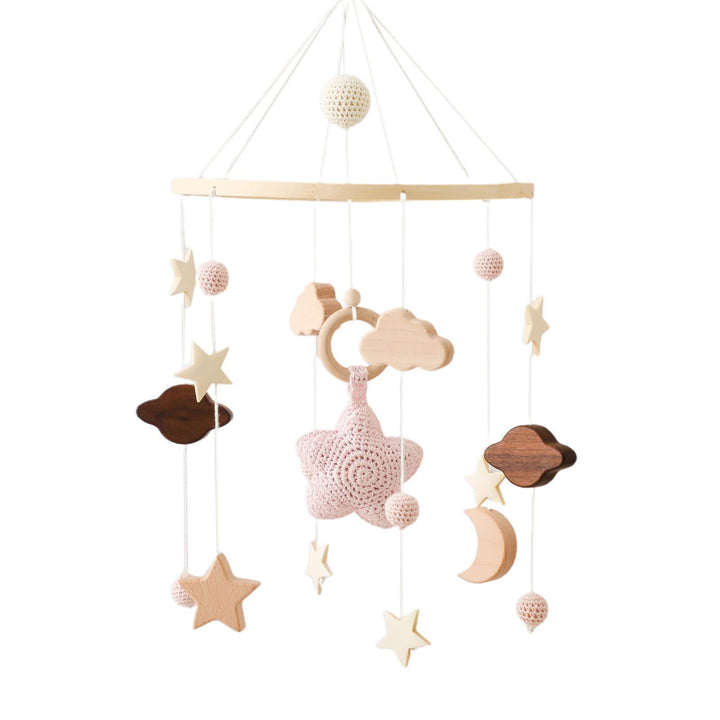 Babybett Mobile Baby Windspiel, Mobile Baby Holz mit Filzbällen und Wolken Ornament Kinderzimmer Hän