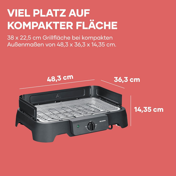 Severin Elektrogrill, Temperaturen 35-200 Grad Celsius, schnelles Aufheizen, 38x22 cm, Tischgrill mi