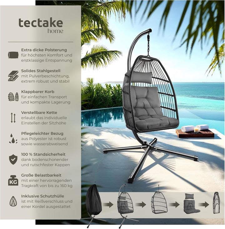 tectake® Hängesessel mit Gestell, Dicke Kissen, Möbel, Deko für Wohnzimmer, Jugendzimmer, Balkon, Ou