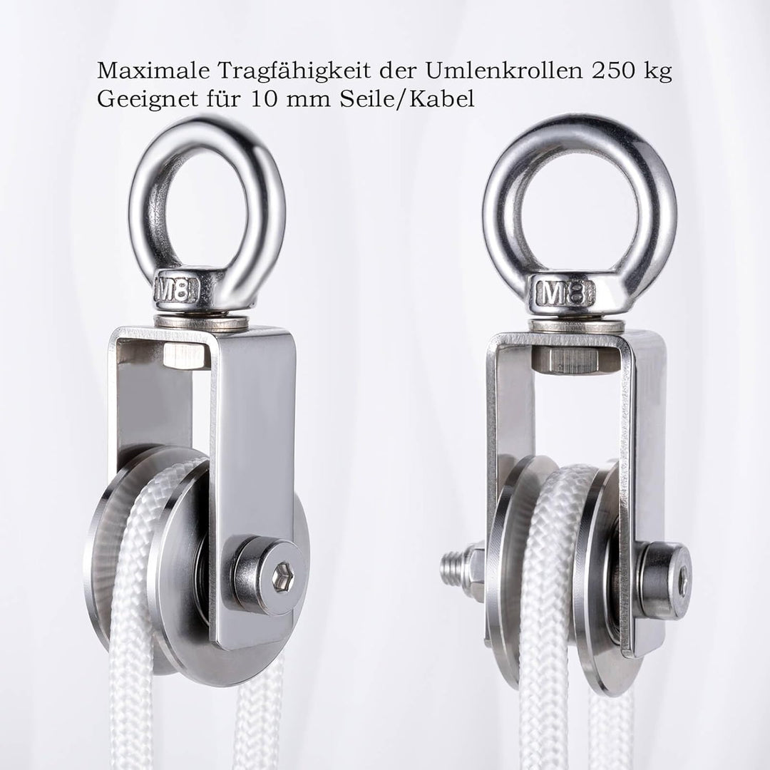 Umlenkrolle mit 2 Kugellager, Edelstahl Fitness flaschenzug, 40mm Umlenkrollen für 8mm Seile Stahlse