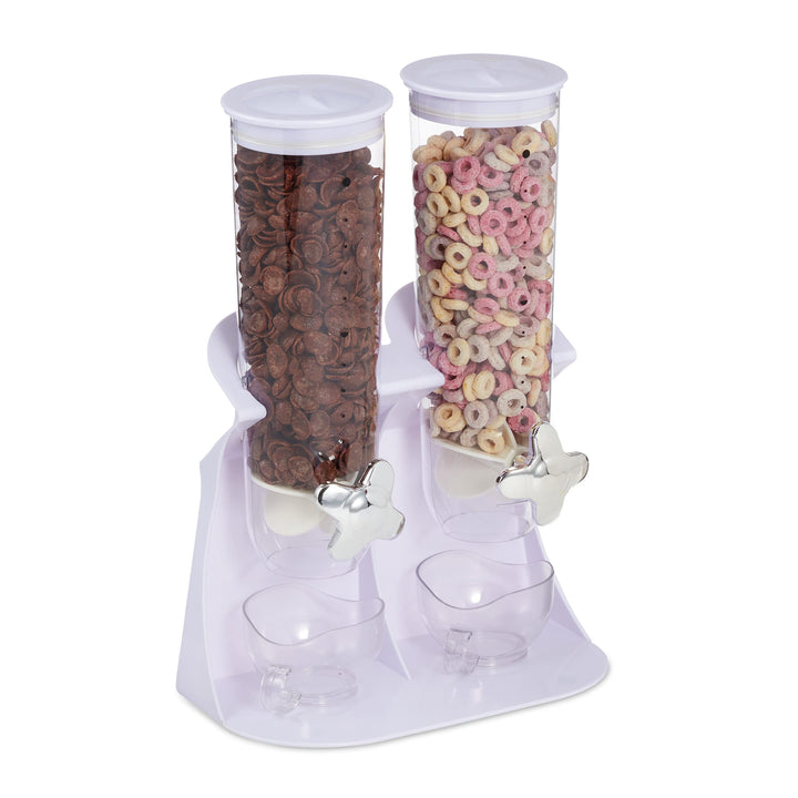 Relaxdays Müslispender doppelt, Cerealienspender für Müsli, Cornflakes, Süssigkeiten, Snackspender K