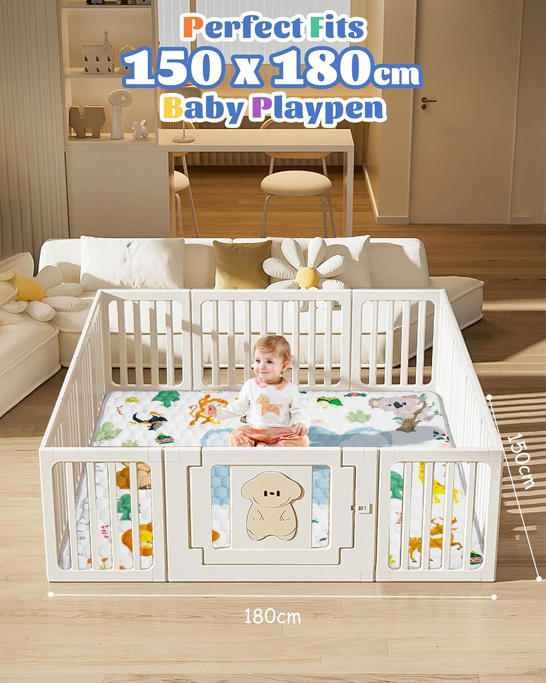Krabbelteppich für Baby, Rutschfeste Baby Spielmatte Schadstofffrei 180x150cm, Baumwolle Tier Krabbe